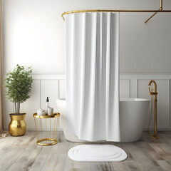 White Shower Curtain Mockup, Front View, elegant minimal modern aesthetic
