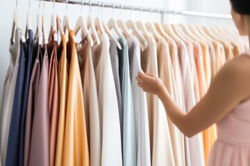 woman choosing from a rack of dress in a hanger