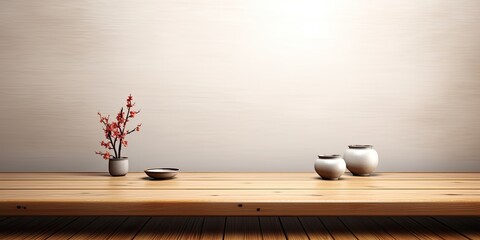 Japanese restaurant room background with white wood table for product display and business concept.