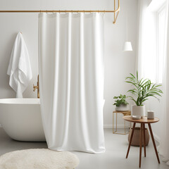 White Shower Curtain Mockup, Front View, elegant minimal modern aesthetic