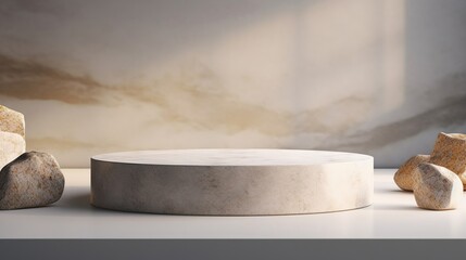Fototapeta na wymiar light gray background with a podium made of natural granite for product demonstration, granite podium, abstract minimalism concept
