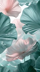 Artistic rendering of lotus leaves in close-up, highlighting the wavy details and creating a calming visual experience.