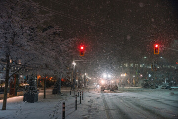Winter storm in Uptown Waterloo, Ontario street photography - obrazy, fototapety, plakaty