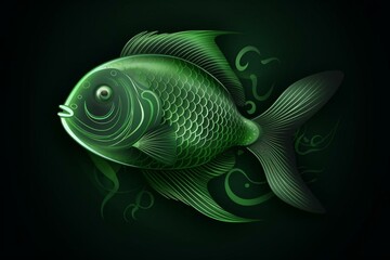 Abstract green fish symbol design. Generative AI