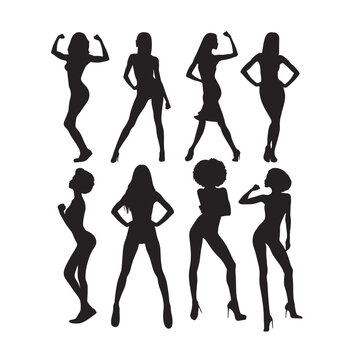 Silhouettes of women in powerful and confident poses.