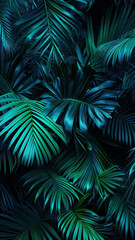 many palm leaves occupy all the space of the background, an idea for wallpaper or phone screen