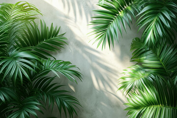 palm leaves on the background of an old wall with space for a concept for Palm Sunday, warm sunshine idea for background or space decoration