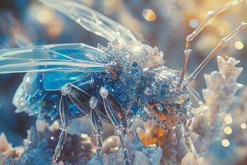  Insectoid creatures with crystalline exoskeletons thriving in a surreal extraterrestrial habitat, a surreal environment where insectoid beings with crystalline exoskeletons. - obrazy, fototapety, plakaty