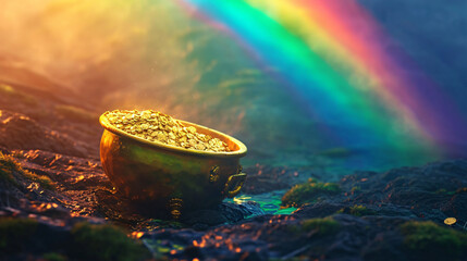 Irish Legend of rainbow and a leprechaun's pot of gold - obrazy, fototapety, plakaty