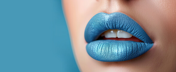 Close-up of beautiful lips with light blue lipstick