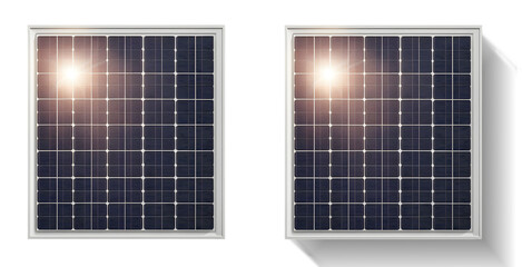 Placa de Painel solar quadrado visto de cima - com e sem sombra - isolado em fundo transparente.