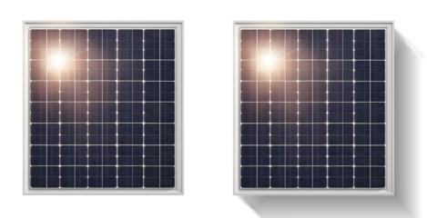 Placa de Painel solar quadrado visto de cima - com e sem sombra - isolado em fundo transparente.