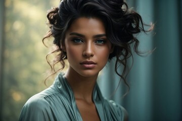 Fototapeta premium Portrait of a beautiful woman with curly hair