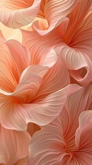 Peach-hued petals blend with soft, cool waves of leaves, evoking a tranquil dance of calming rhythms and flowing, soothing forms.