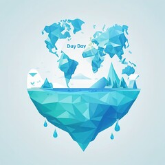 Polygonal low poly earth with water splash. Vector illustration.