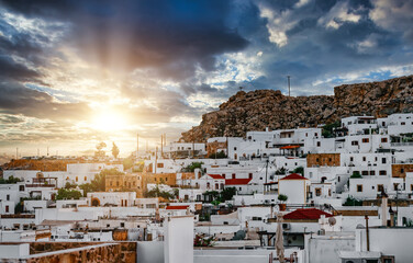 Fototapeta premium Snow-white roofs of the city of Lindos, Rhodes island, Greece.