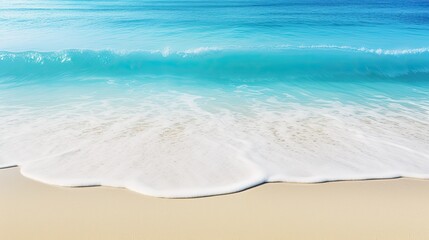 Fototapeta na wymiar Splashing blue water ocean waves reach sandy beach. Nature background. Modern screen design. Illustration for cover, card, postcard, banner, poster, brochure or presentation.