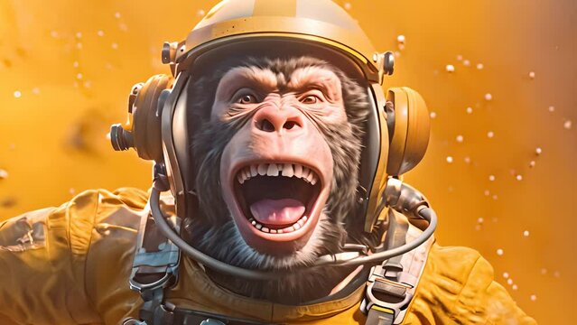 funny monkey wearing astronaut costume. 