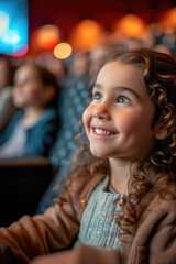 Obraz premium Familie sitzt zusammen und schaut sich einen Film im Kino an
