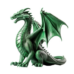 Obraz premium Green dragon statue isolated on transparent and white background. Generative ai