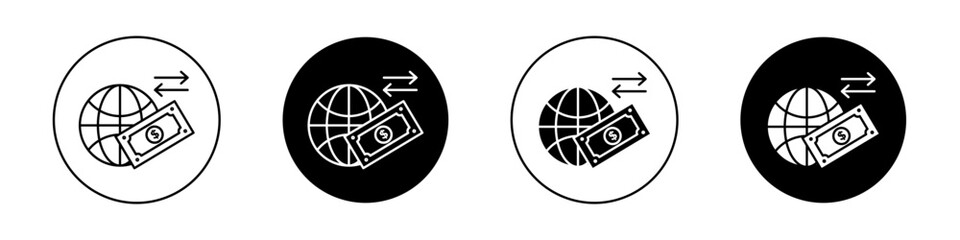 Wire transfer money icon set. Wire Transfer and Money Banking Vector Symbol in a Black Filled and Outlined Style. Online Secure Transactions with Laptop and ATM Background Sign.