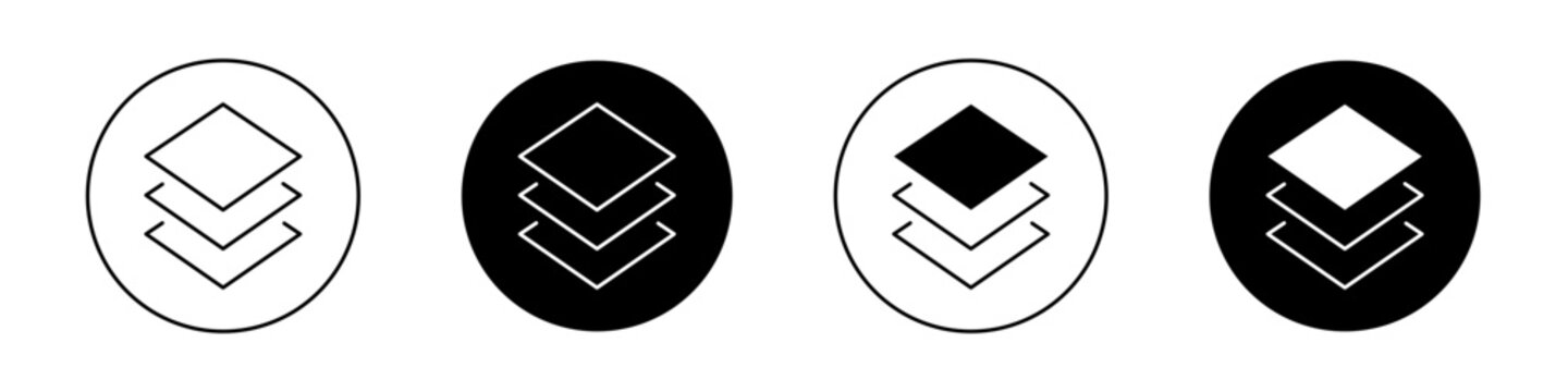 3 Layers icon set. Layers and Stack Vector Symbol in a Black Filled and Outlined Style. Paper layers and fabric for Multi-Stage Process Sign.
