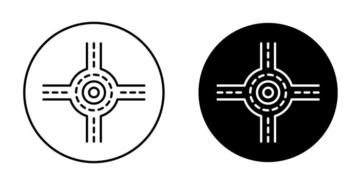 Road junction icon set. Road Junction and Infrastructure Vector Symbol in a Black Filled and Outlined Style. Interchange and Crossroad Construction for Traffic Flow Sign.