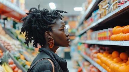 Pensive Woman Shopping in Grocery Aisle