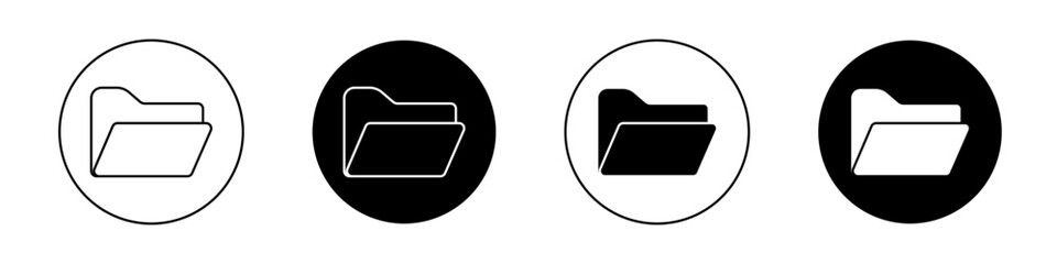 Folder icon set. Computer Portfolio Folder vector symbol in a black filled and outlined style. Computer Open Archive Folder Line Sign.