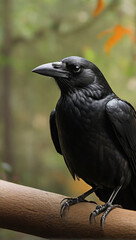 A black crow sit on the tree, reallistic picture