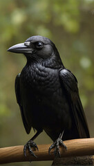 Fototapeta premium A black crow sit on the tree, reallistic picture