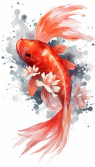 Koi Fish illustration watercolor isolated on black background transparent , Generate AI