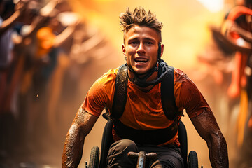 Fototapeta na wymiar a man in a wheelchair participates in a race