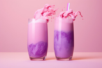 two glasses of smoothie with purple liquid poured into them