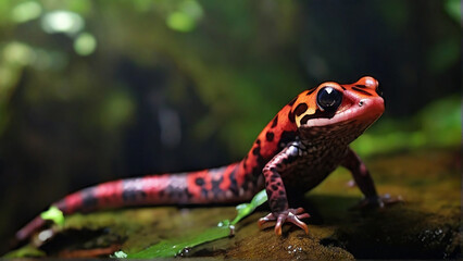 Fototapeta premium Fiery spotted salamander sits in nature, high regulation photos