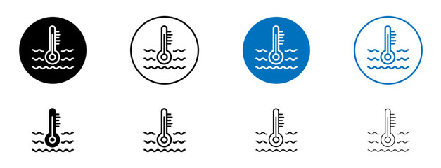 Liquid temperature line icon set. Temperature Hot and Coolant Vector Symbol in Black and Blue Color.
