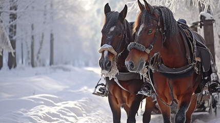 Obraz premium horses running in the snow 