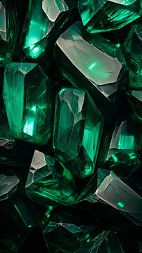 Green background decorated with emerald gemstones