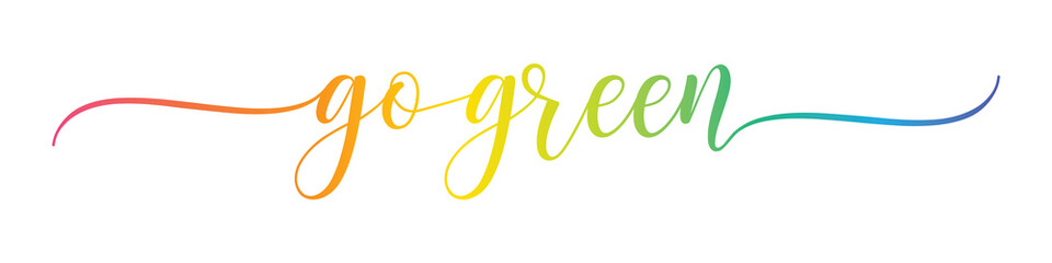 Fototapeta na wymiar GO GREEN – Calligraphy Rainbow Text Effect Banner on Transparent Background