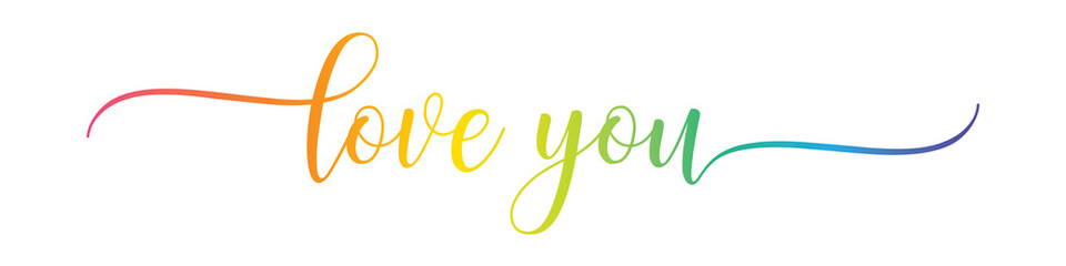 Fototapeta na wymiar LOVE YOU – Calligraphy Rainbow Text Effect Banner on Transparent Background