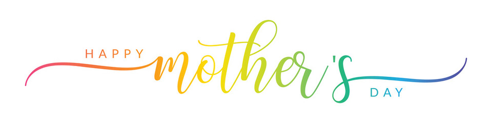 HAPPY MOTHER'S DAY – Calligraphy Rainbow Text Effect Banner on Transparent Background