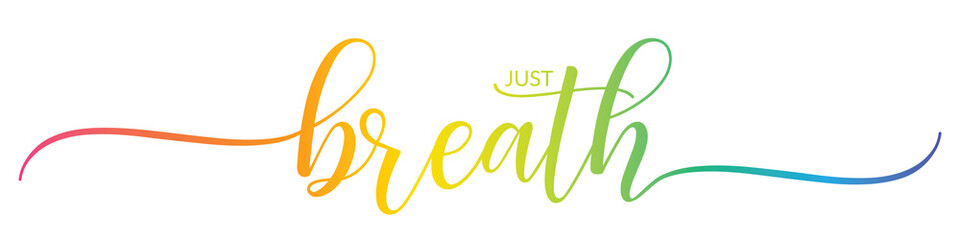 JUST BREATH – Calligraphy Rainbow Text Effect Banner on Transparent Background