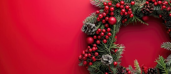Wreath with festive berries, blank area
