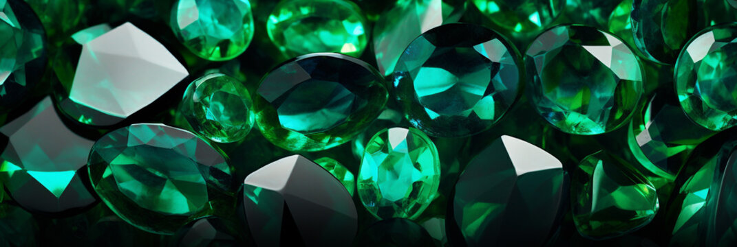 Green background decorated with emerald gemstones