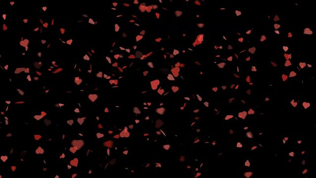 Spinning red hearts on transparent background
