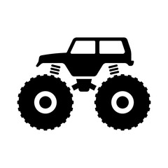 Monster truck icon. Black silhouette. Side view. Vector simple flat graphic illustration. Isolated object on a white background. Isolate.