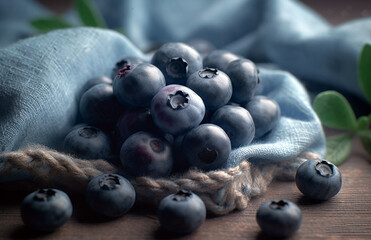 - 2 still life with blueberries on a blue tablecloth, generative ai