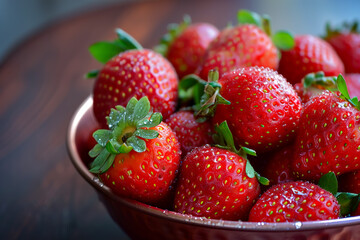 bowl of fresh strawberries, with water droplets on them