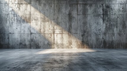 Concrete space with no doors visible, light filtering into the hall from above. - obrazy, fototapety, plakaty