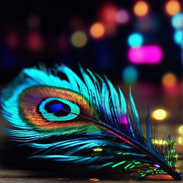 Beautiful peacock Close-up feather.